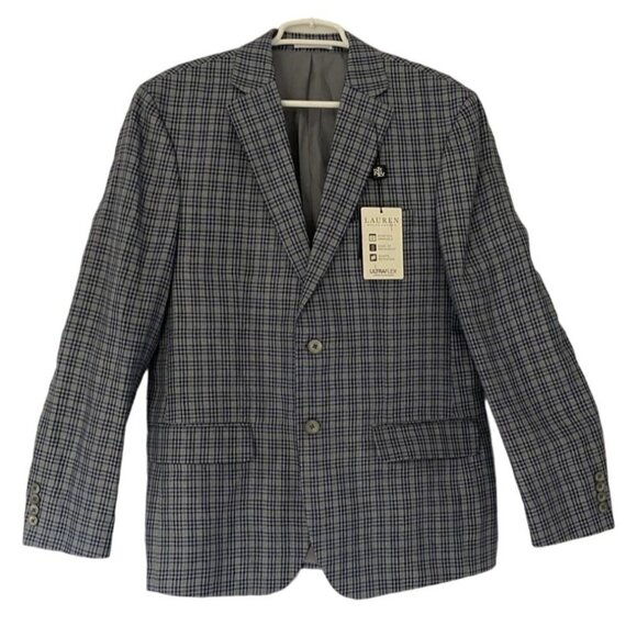 LAUREN RALPH LAUREN, Men's checkered suit jacket, by Linen, Blue. NWT. - Picture 1 of 8